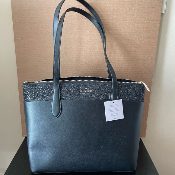 kate spade Handbags - Kate Spade Flash Black Glitter Saffiano Pvc Shoulder Tote Bag Handbag Purse